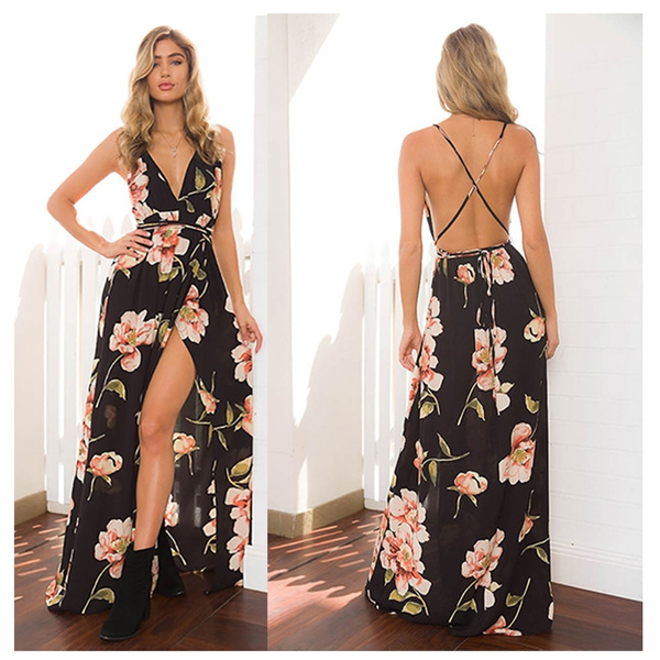 Summer Maxi Dress Women Floral Print ...